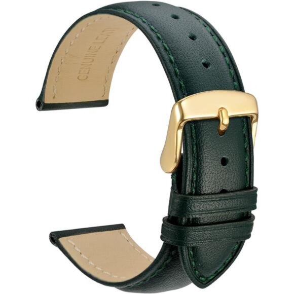 Vintage Leather Watch Bands with Stainless Steel Golden Buckle, Dark Green main image 6
